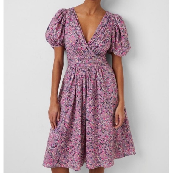 flores cotton v neck midi dress